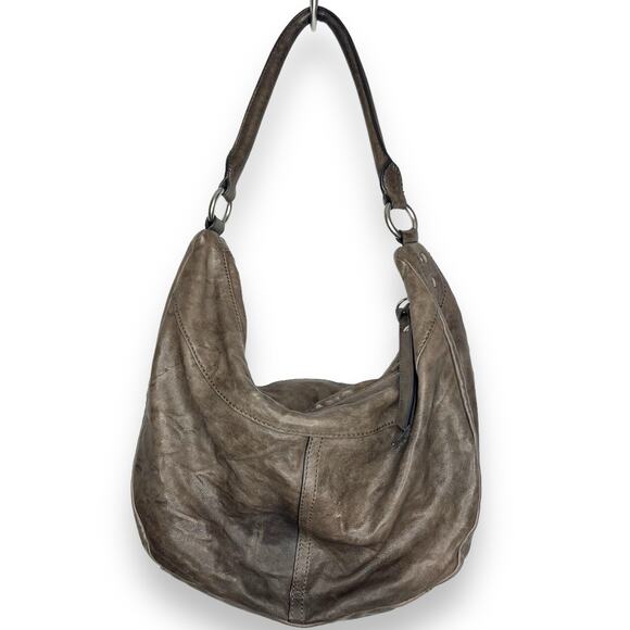 Frye Veronica Slouchy Distressed Leather Hobo Bag In Taupe Gray - Picture 2 of 13